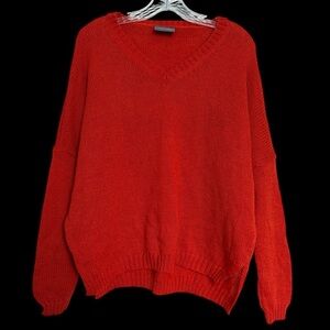 Wooden Ships Rust Orange Mohair Wool Knit Sweater Size S/M Preppy V Neck Boho